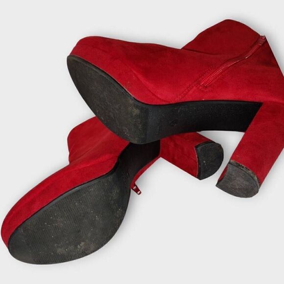 Dream Pairs Womens Boots Sz 9.5‎ Sianna Red Suede Heels Block Zip Chunky Ankle - Picture 4 of 9